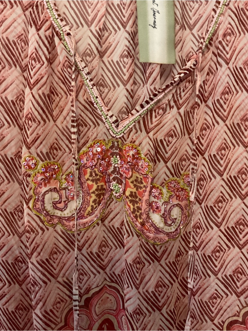 Aratta Aeris Silent Journey Pink Print Boho Hippie Couture Midi Dress Tassels L - Picture 4 of 11